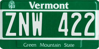 VT license plate ZNW422