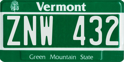VT license plate ZNW432
