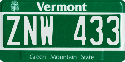 VT license plate ZNW433