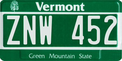 VT license plate ZNW452