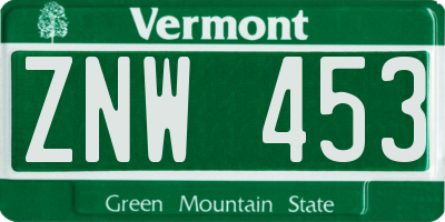 VT license plate ZNW453