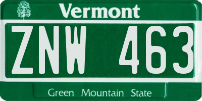 VT license plate ZNW463