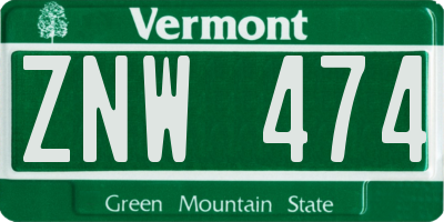 VT license plate ZNW474