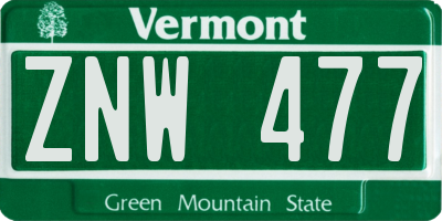 VT license plate ZNW477