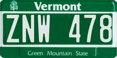 VT license plate ZNW478
