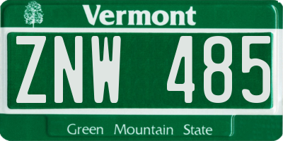 VT license plate ZNW485