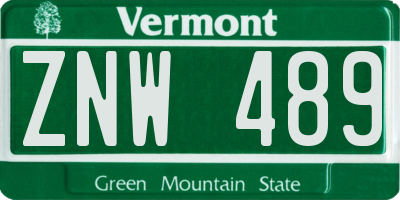 VT license plate ZNW489
