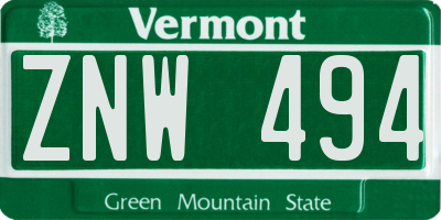 VT license plate ZNW494