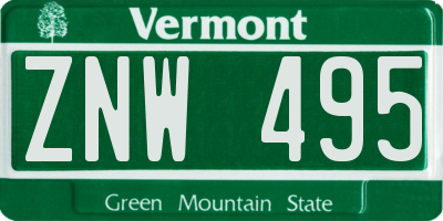 VT license plate ZNW495