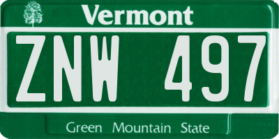 VT license plate ZNW497
