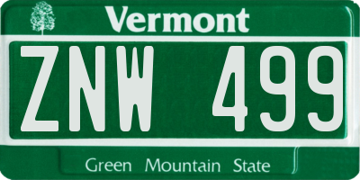 VT license plate ZNW499
