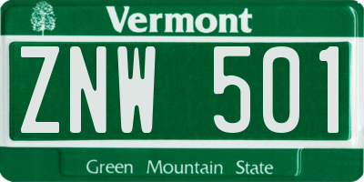 VT license plate ZNW501
