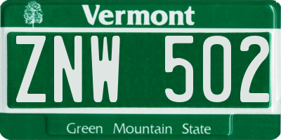 VT license plate ZNW502