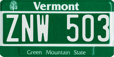 VT license plate ZNW503