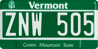 VT license plate ZNW505