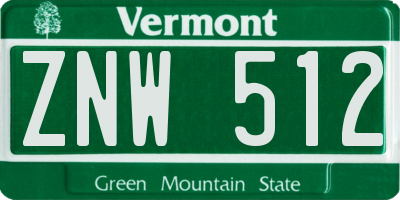 VT license plate ZNW512