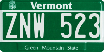 VT license plate ZNW523