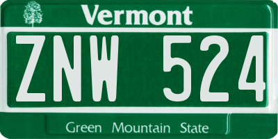VT license plate ZNW524