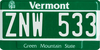 VT license plate ZNW533