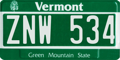VT license plate ZNW534