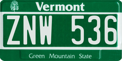 VT license plate ZNW536