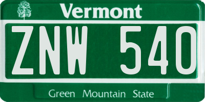VT license plate ZNW540