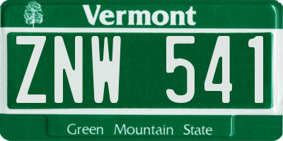 VT license plate ZNW541