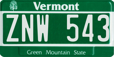 VT license plate ZNW543