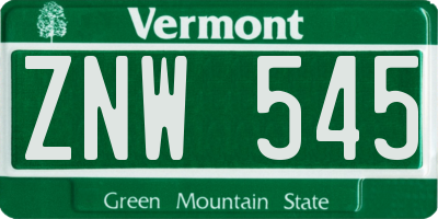 VT license plate ZNW545