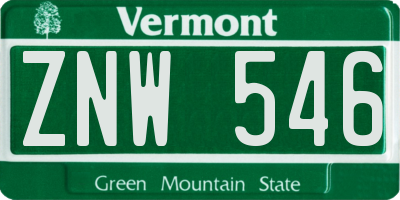 VT license plate ZNW546