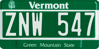 VT license plate ZNW547