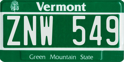 VT license plate ZNW549