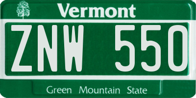 VT license plate ZNW550