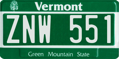 VT license plate ZNW551