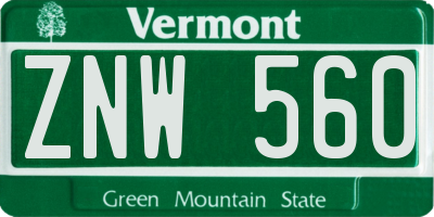 VT license plate ZNW560