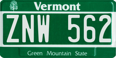 VT license plate ZNW562
