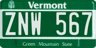 VT license plate ZNW567