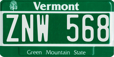VT license plate ZNW568