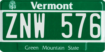 VT license plate ZNW576