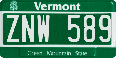 VT license plate ZNW589