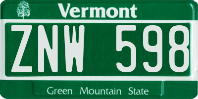 VT license plate ZNW598