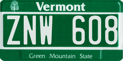 VT license plate ZNW608