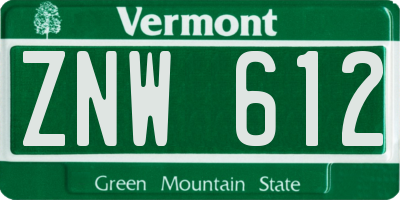 VT license plate ZNW612