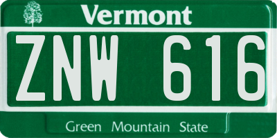 VT license plate ZNW616
