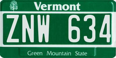 VT license plate ZNW634