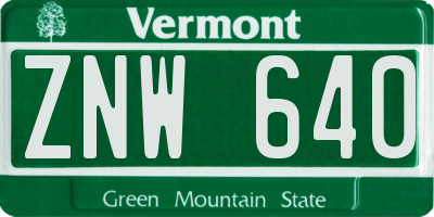 VT license plate ZNW640