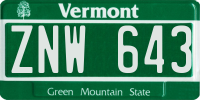 VT license plate ZNW643