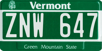 VT license plate ZNW647