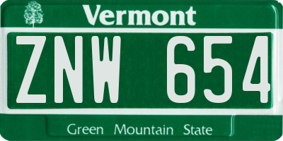 VT license plate ZNW654