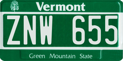 VT license plate ZNW655